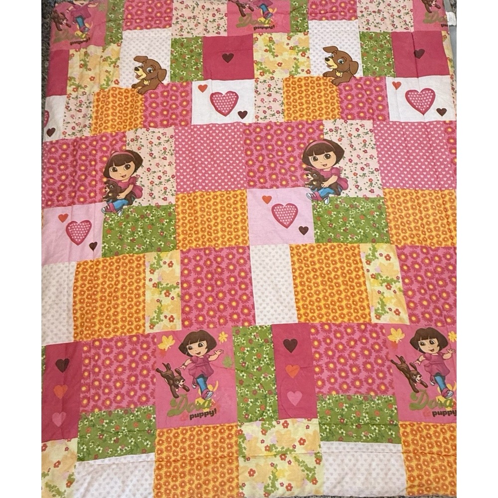 Floral Heart Patchwork Dora The Explorer Twin Full Comforter Bedspread 72X86 VTG